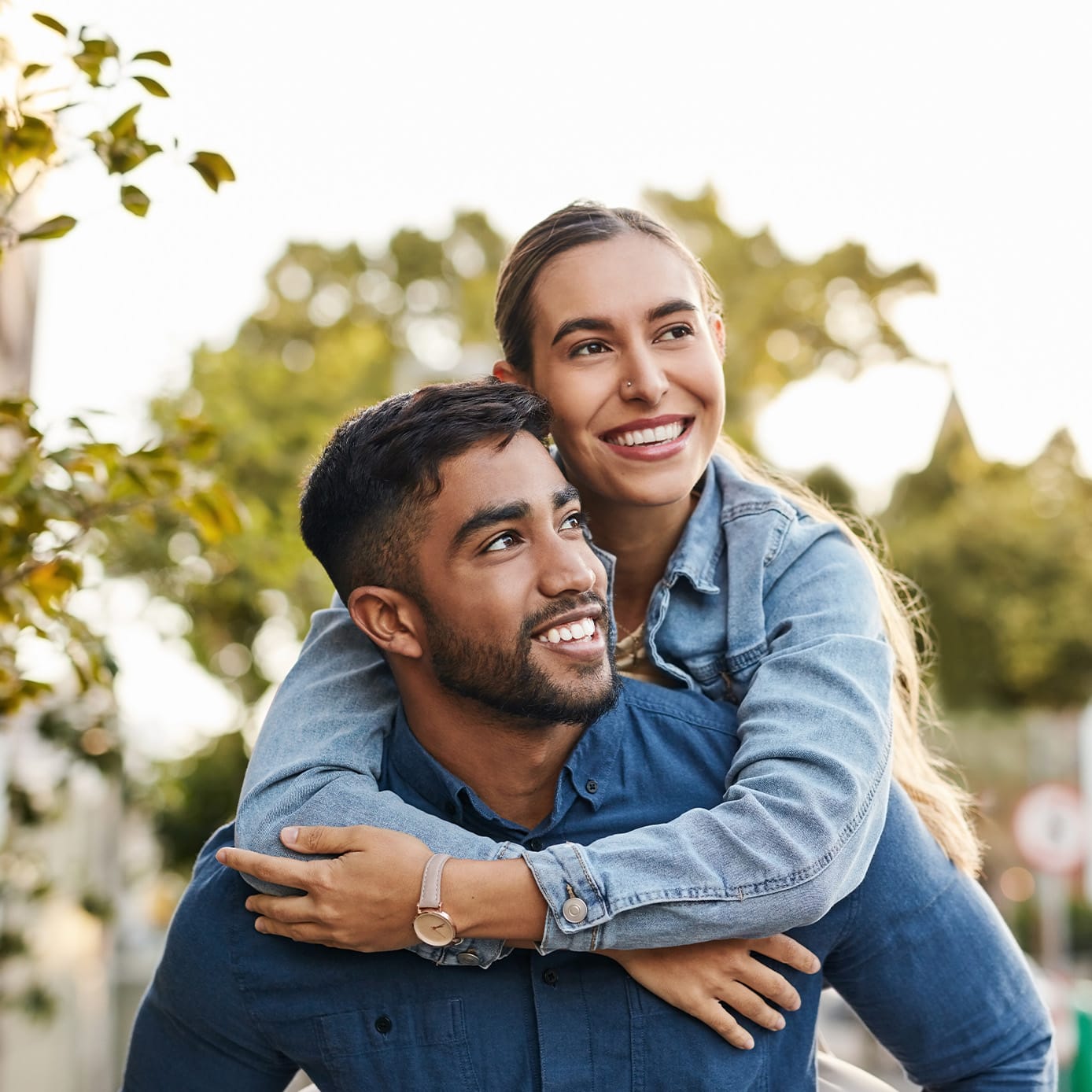 A happy couple smiling